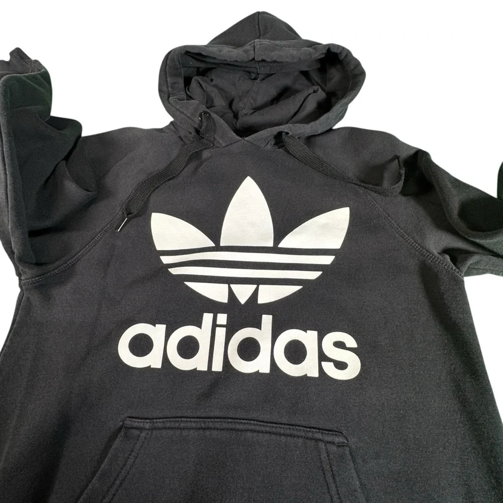 Adidas Trefoil Hoodie Black White Pullover Sweatshirt Men’s Small Logo Classic